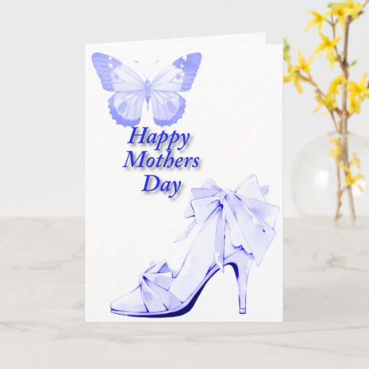 青い蝶と靴  カード (黄色い花)