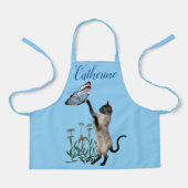 青い蝶のシャム猫パーソナライズされた エプロン (正面)