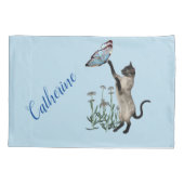 青い蝶のシャム猫パーソナライズされた 枕カバー (裏面)