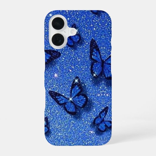 青い蝶のスパークルラメの美意識 iPhone 16ケース (裏面)