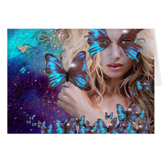 青い蝶のティール（緑がかった色）緑の金ゴールドきらめき (正面横)