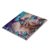 青い蝶のティール(緑がかった色)緑の金ゴールドきらめき タイル (側面)