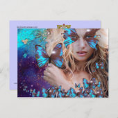 青い蝶のティール(緑がかった色)緑の金ゴールドきらめき ポストカード (正面/裏面)