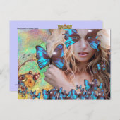 青い蝶のティール(緑がかった色)緑の金ゴールドきらめき ポストカード (正面/裏面)