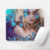 青い蝶のティール（緑がかった色）緑金ゴールド輝 マウスパッド (マウス)
