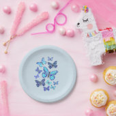 青い蝶のドット柄 ペーパープレート (パーティー)
