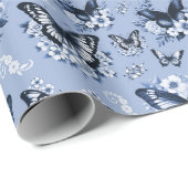 青い蝶のパターンの贈り物 ラッピングペーパー (ロールコーナー)