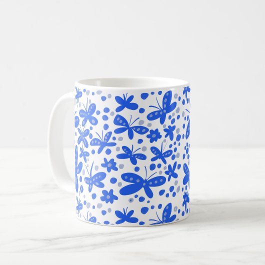 青い蝶のマグ コーヒーマグカップ (正面左)