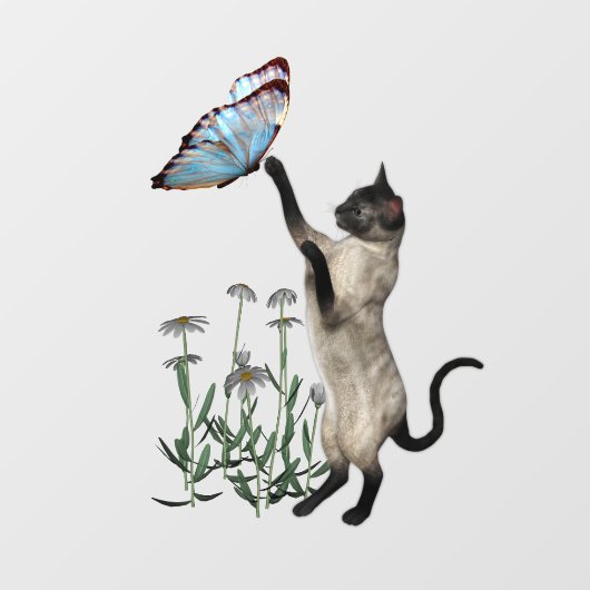 青い蝶の動物とシャム猫 ウィンドウサイン (シート)