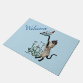 青い蝶の動物とシャム猫 ドアマット (アングル)