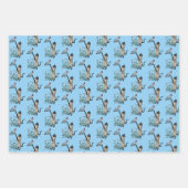 青い蝶の動物柄のシャム猫 ラッピングペーパーシート (正面3)