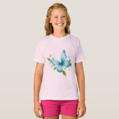 青い蝶の可愛い女の子Tシャツ Tシャツ (正面フル)