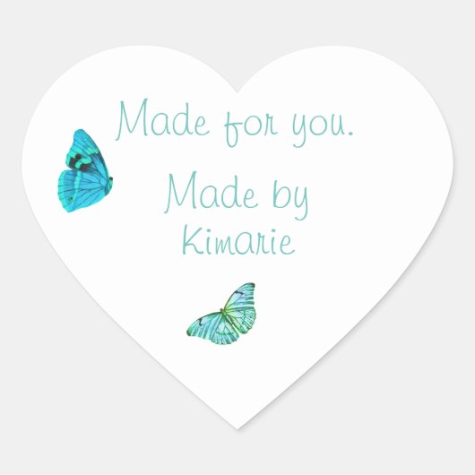 青い蝶の商品ラベル ハートシール (正面)