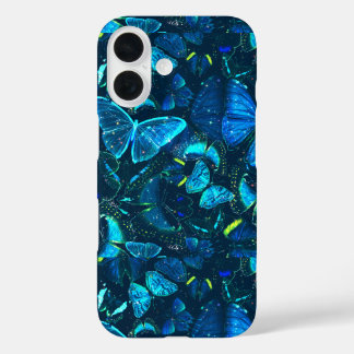 青い蝶の夢のような美しい天体の幻想的なデザイン iPhone 16ケース