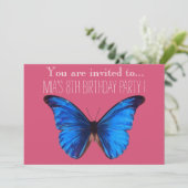 青い蝶の女の子の誕生日パーティー 招待状 (スタンド正面)