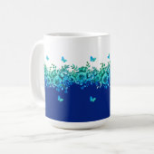 青い蝶の庭の花柄 コーヒーマグカップ (正面左)