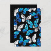 青い蝶の形をした濃いシームレスパターン サンキューカード (正面/裏面)