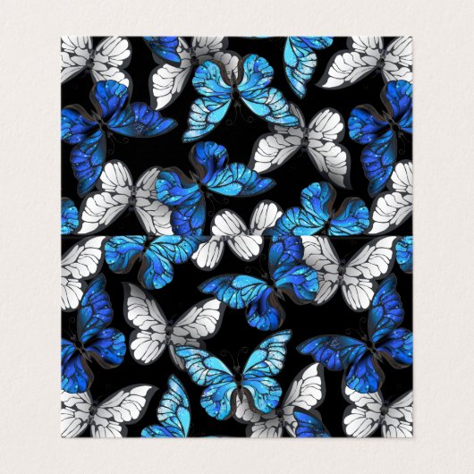 青い蝶の形をした濃いシームレスパターン 名刺 (外部フラット)