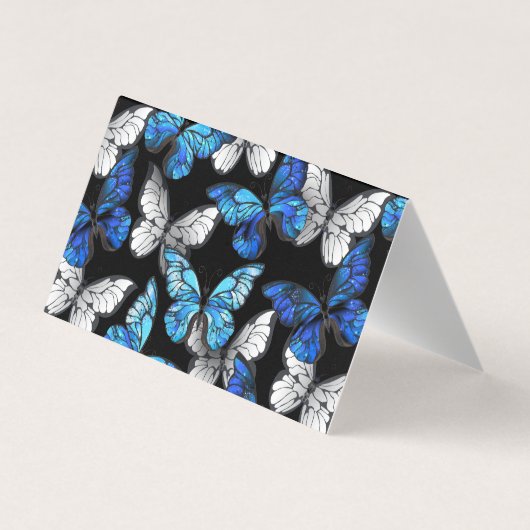 青い蝶の形をした濃いシームレスパターン 名刺 (裏面)