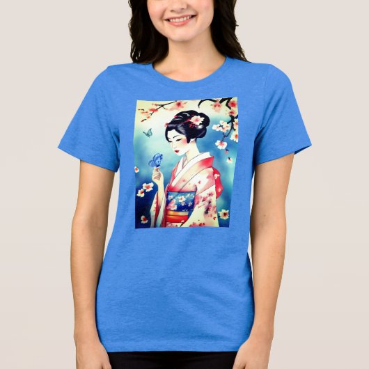 青い蝶の日本人女性 トライブレンドTシャツ (正面)