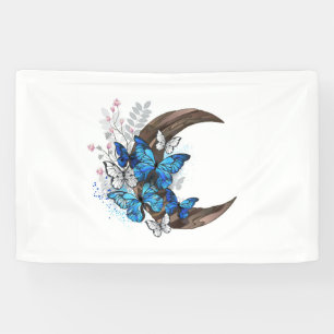 青い蝶の木製三日月 横断幕