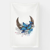 青い蝶の木製三日月 横断幕 (縦)