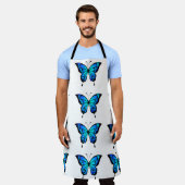 青い蝶の柄のキッチンエプロン エプロン (着用した状態)