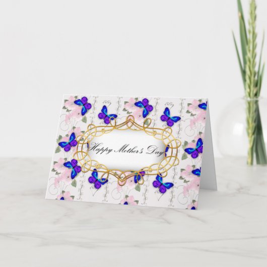 青い蝶の母の日 カード (正面)