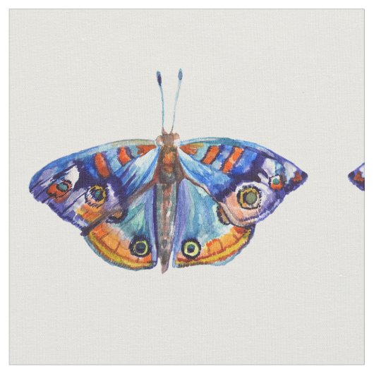 青い蝶の水彩画 ファブリック (クローズアップ)