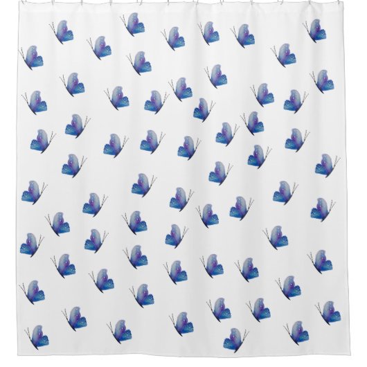 青い蝶の水色アートシャワーカーテン シャワーカーテン (正面)