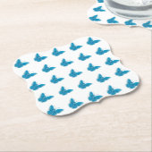 青い蝶の羽ばたきイラストレーションパターン ペーパーコースター (アングル)