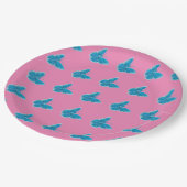 青い蝶の羽ばたきイラストレーションパターン ペーパープレート (アングル)