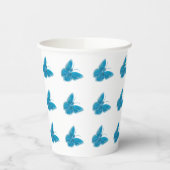 青い蝶の羽ばたきイラストレーションパターン 紙コップ (左)