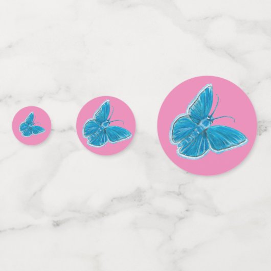 青い蝶の羽ばたきパターンピンク コンフェッティ (裏面)