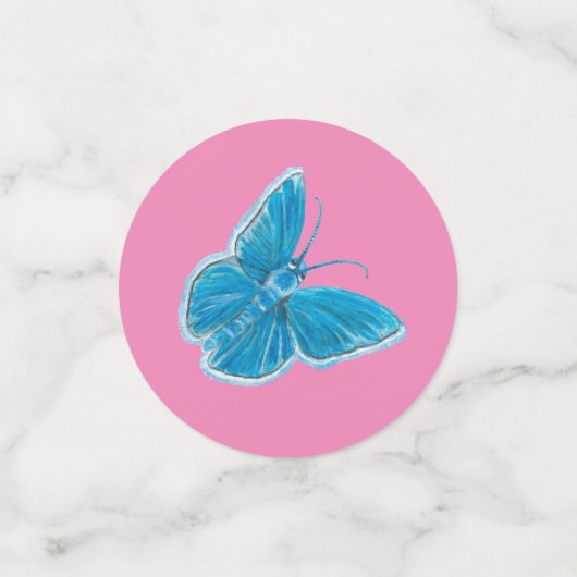 青い蝶の羽ばたきパターンピンク コンフェッティ (スモール正面)