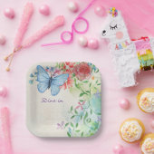 青い蝶の花の水色で食事 ペーパープレート (パーティー)