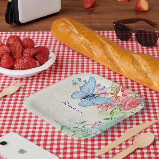 青い蝶の花の水色で食事 ペーパープレート (ピクニック)