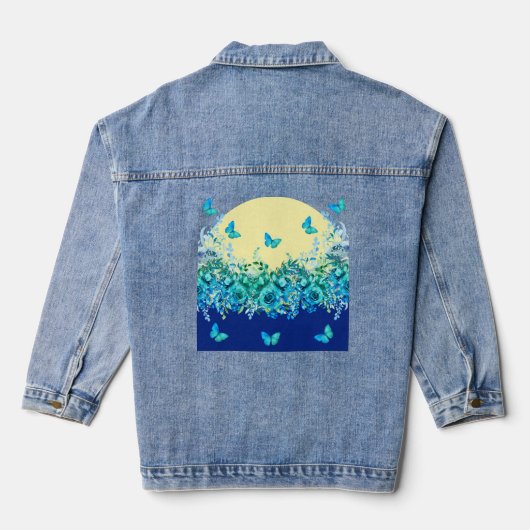 青い蝶の花柄デニムジャケット デニムジャケット (裏面)