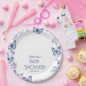 青い蝶の赤ちゃんシャワーラウンド ペーパープレート (パーティー)