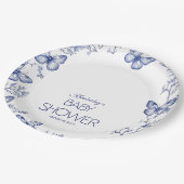 青い蝶の赤ちゃんシャワーラウンド ペーパープレート (アングル)