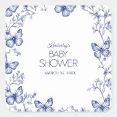 青い蝶の赤ちゃんシャワー スクエアシール (正面)