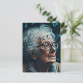 青い蝶はがき付きの老婦人 ポストカード (スタンド正面)