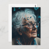 青い蝶はがき付きの老婦人 ポストカード (正面/裏面)