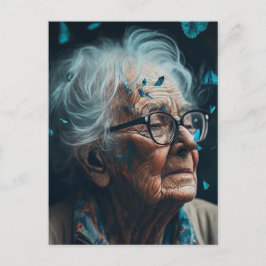 青い蝶はがき付きの老婦人 ポストカード