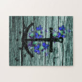 青い蝶を持つヴィンテージ木及び黒いいかり ジグソーパズル (横)