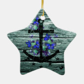 青い蝶を持つヴィンテージ木及び黒いいかり セラミックオーナメント (裏面)