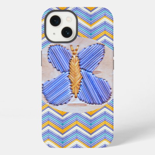 青い蝶シェブロン iPhoneケース (裏面)