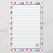 青い蝶ピンクの水色の花が並んだ 便箋 (正面)