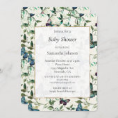 青い蝶ベビーシャワー 招待状 (正面/裏面)