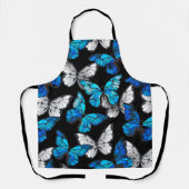 青い蝶モルフォとダークシームレスパターン エプロン (正面)